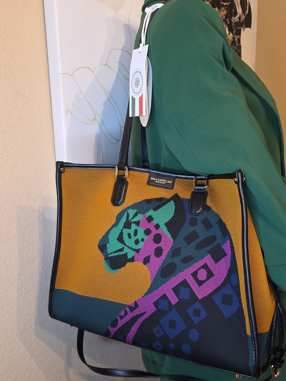 NWT VIOLA CASTELLANI KNIT JAGUAR MULTI WAY CARRY TOTE BAG ITALY